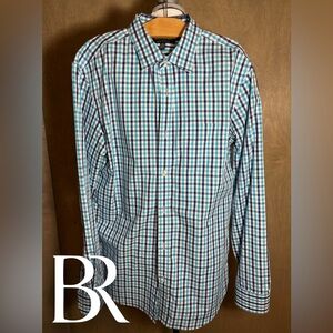 Banana Republic Shirt Mens M Blue Check Long Sleeve Slim Fit Non-Iron